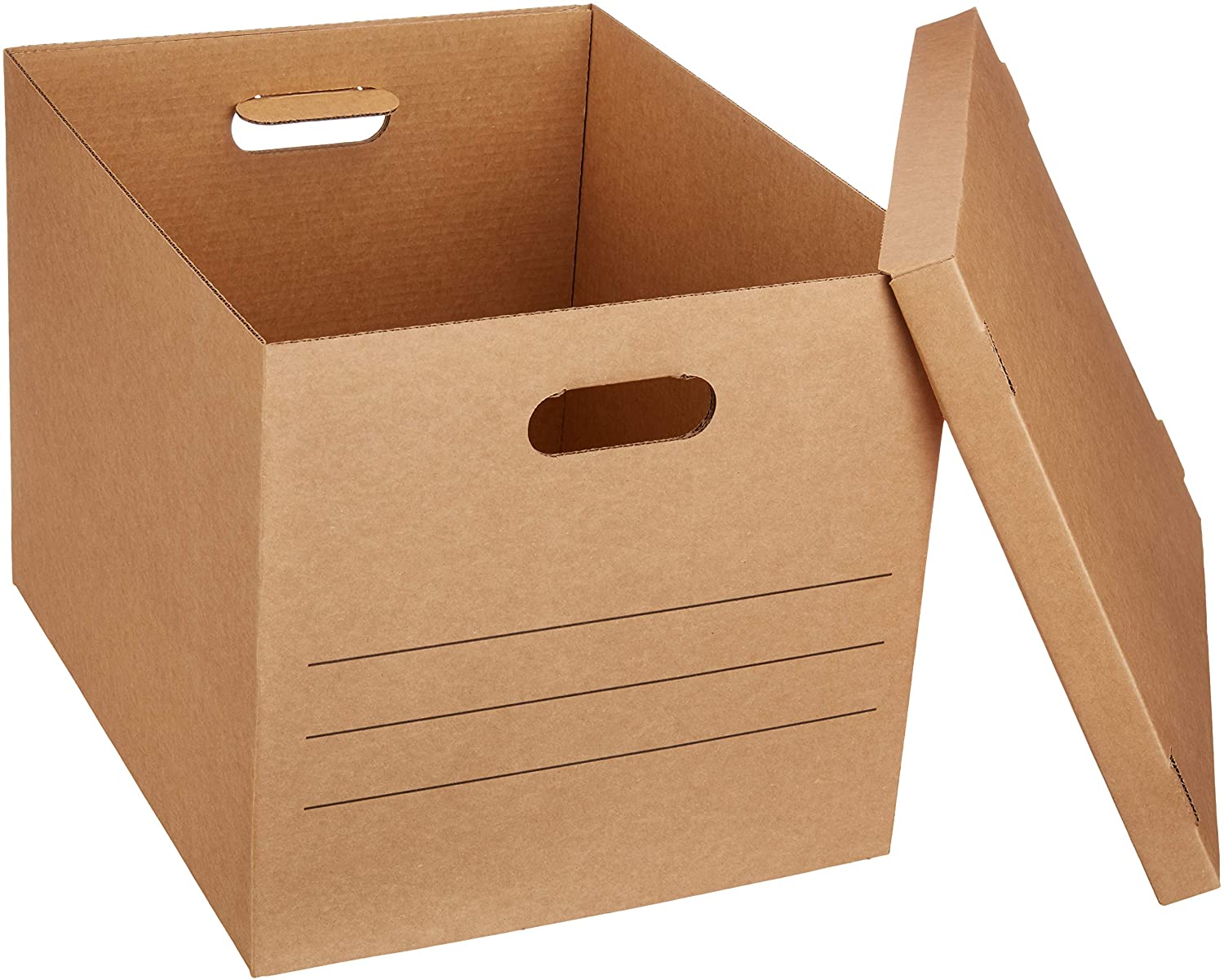 Moving Boxes with Handles and Lids, 19 x 14.5 x 15.5 in, Brown, 10-Pack, Medium