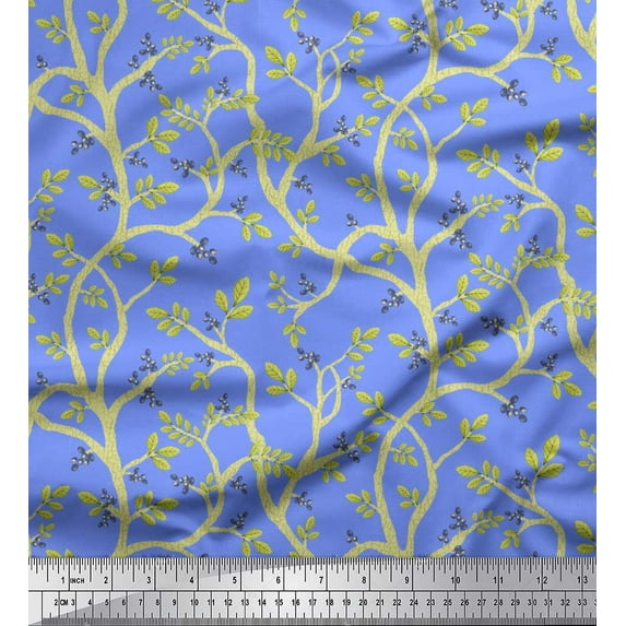 Soimoi Blue Velvet Fabric Blueberry Leaves Fabric Prints By Yard 60 Inch Wide