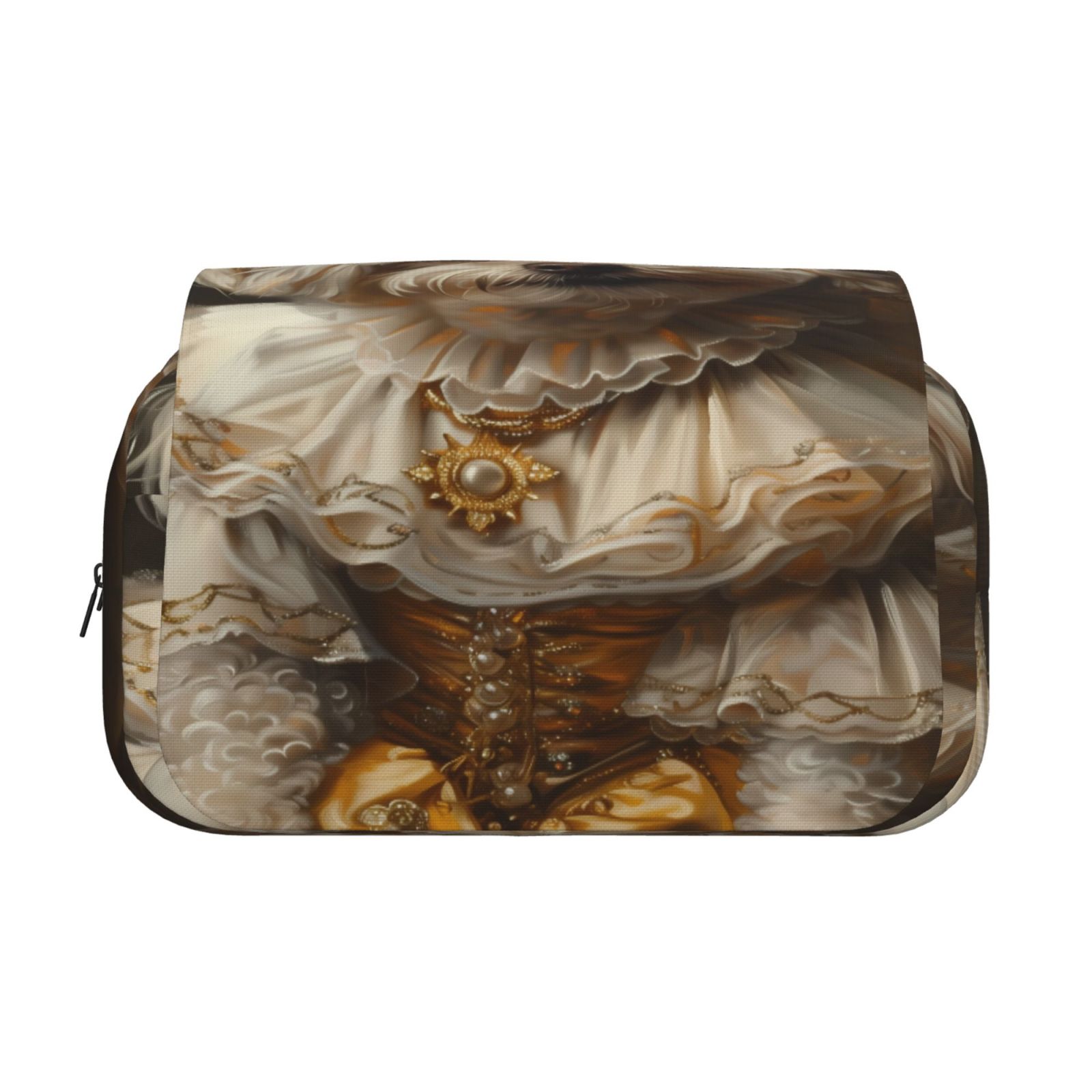 Rateoe Regal Dog In Royal Attire Pattern Double Clamshell Pen Case, Storage Organizer with Two Zipper Compartments– Holds Up to 50 Pencils & Pens