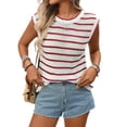 thumbnail image 2 of Womens Sleeveless Striped Sweater Vest Crew Neck Summer Casual Side Split Knit Tank Tops Red L, 2 of 5