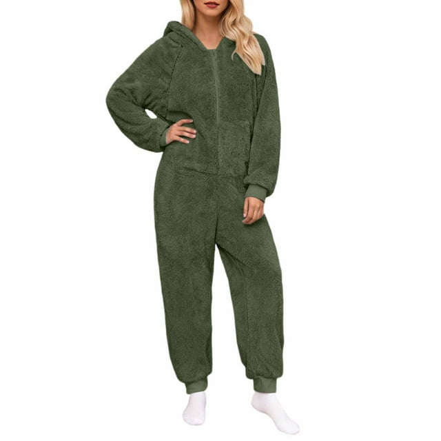 FRSASU Grenouillères pour Femmes pour Adultes, Grenouillère en Molleton pour Femmes, Grenouillères Duveteuses pour Femmes, Pyjamas pour Ados Vert P(S)
