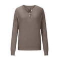 thumbnail image 4 of Only Moment Brown Long Sleeve Knit Sweater Tops Crew Neck Button Up Knit Loose Fit Tops, Trendy Fashion Spring Fall Clothing, Business Casual Outfits M, 4 of 4