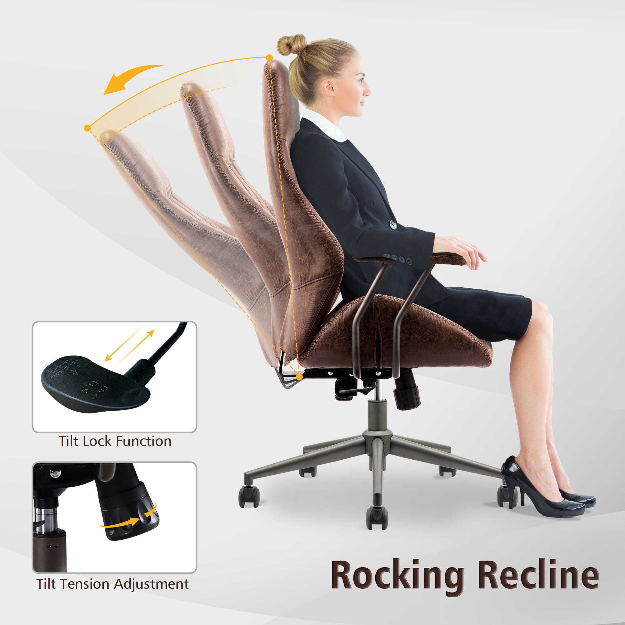 Ovios High Back Office Chair Ergonomic Height Adjustable Home Computer Chair Rolling Swivel Task Chairs with Suede Leather