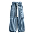 thumbnail image 3 of cocolona Womens Corduroy Lounge Pants Elastic Waist Drawstring Wide Leg Travel Street Pants with Pockets, 3 of 5