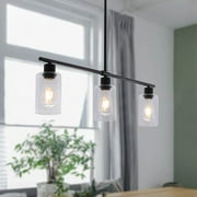 3-Light Kitchen Island Lighting withClear Glass Shade, Matte Black Hanging Light Fixture Pendant Light Dining Room