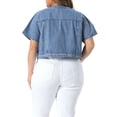 thumbnail image 3 of Agnes Orinda Women's Plus Size Cropped Denim Vest Crew Neck Button Down Short Sleeve Casual Jean Jacket with Pocket Decor 1X Light Blue, 3 of 6