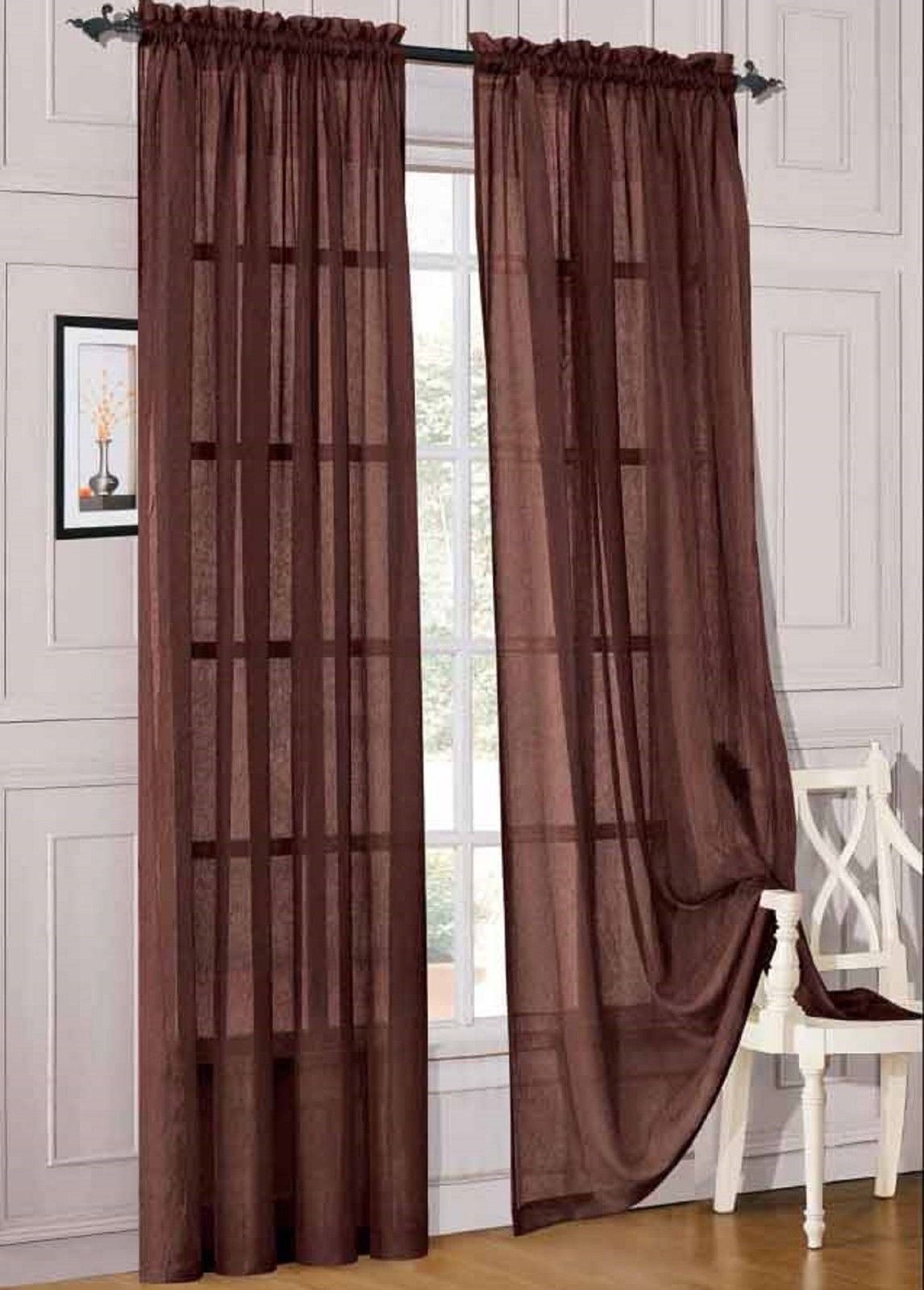 2 STRIPED VOILE SHEER WINDOW 8 GROMMET PANEL CURTAIN TREATMENT 55" X 95 " #C37 