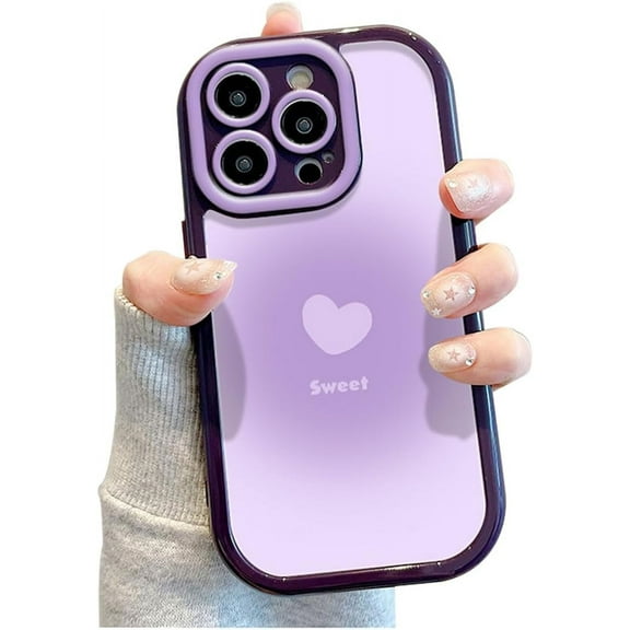 Love Heart Gradient Sweet Bright Color Cute Silicone Case for Women Girls Compatible with iPhone Case (iPhone 13,Purple)