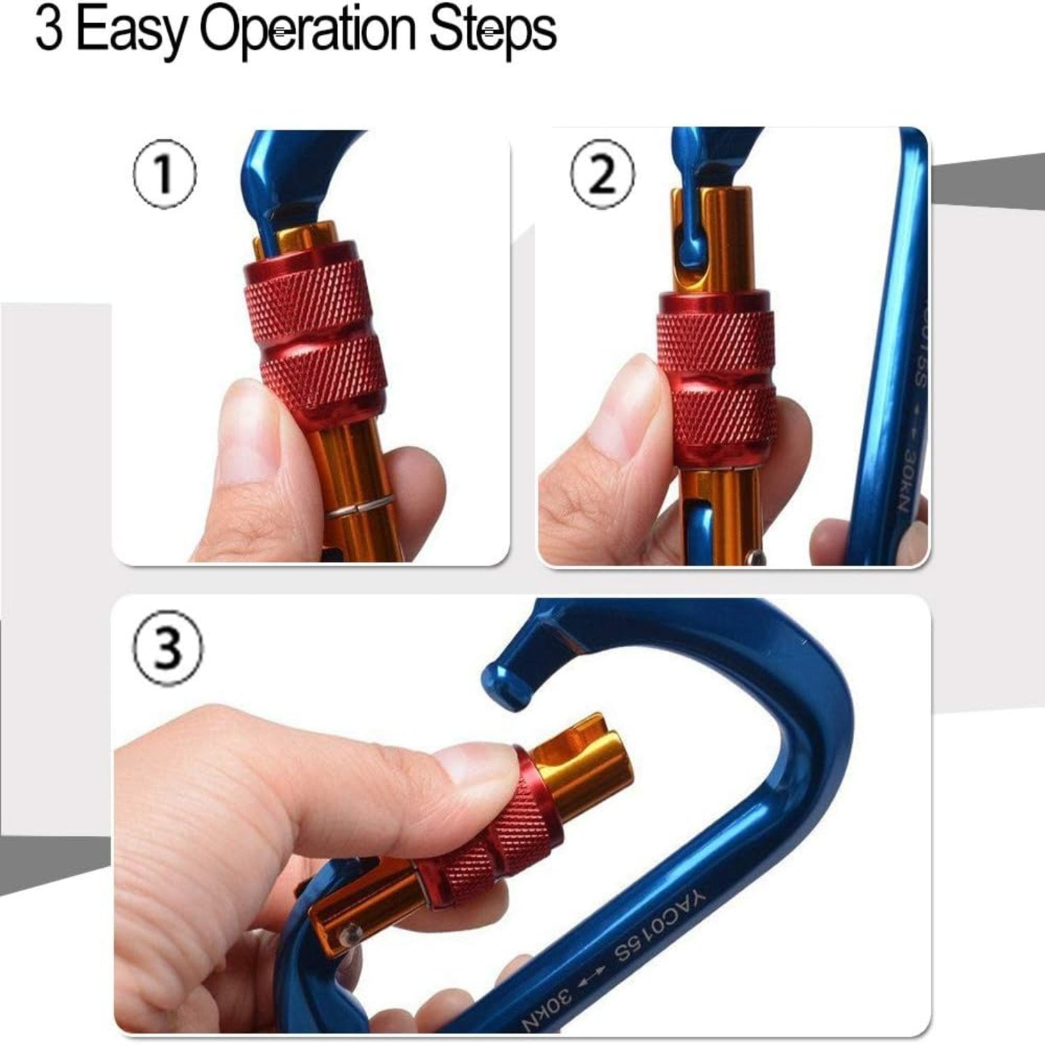 3-Pack Screwgate Locking Carabiners – 30kN (6,744 lbs) Heavy-Duty D-Shaped Carabiners for Rock Climbing, Rappelling