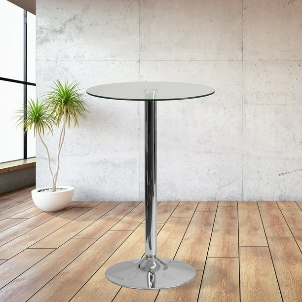 Flash Furniture 23 75 Round Glass Table With 41 75 H Chrome Base Walmart Com Walmart Com