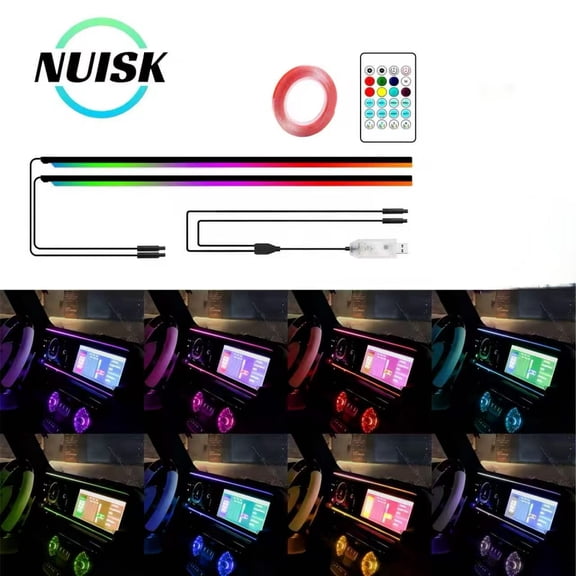 NUISK 2-in-1 RGB Car Interior Lighting, Ambient Lighting, Dashboard LED Light Strip, Car Interior Decorative Lighting, USB Car LED Lights, LED Car Ambient Light Kit