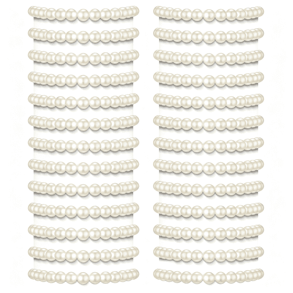 DESIGNICE Pearl Bracelets for Women Bulk | White Beige Faux Pearl Bracelets, Stretchy Elastic Stack Design, Elegant Beaded Jewelry Gift, Wedding Bridal Tea Party Favors