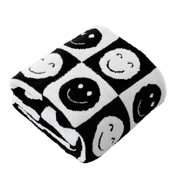 Ultra Soft Cozy Happy Smiling Face Checkered Knitted Baby Blanket Fluffy Microfiber Checkerboard Bed Blanket Lightweight Both Sides Blanket For Couch Sofa Bed (Smile Baby 30""X40"")