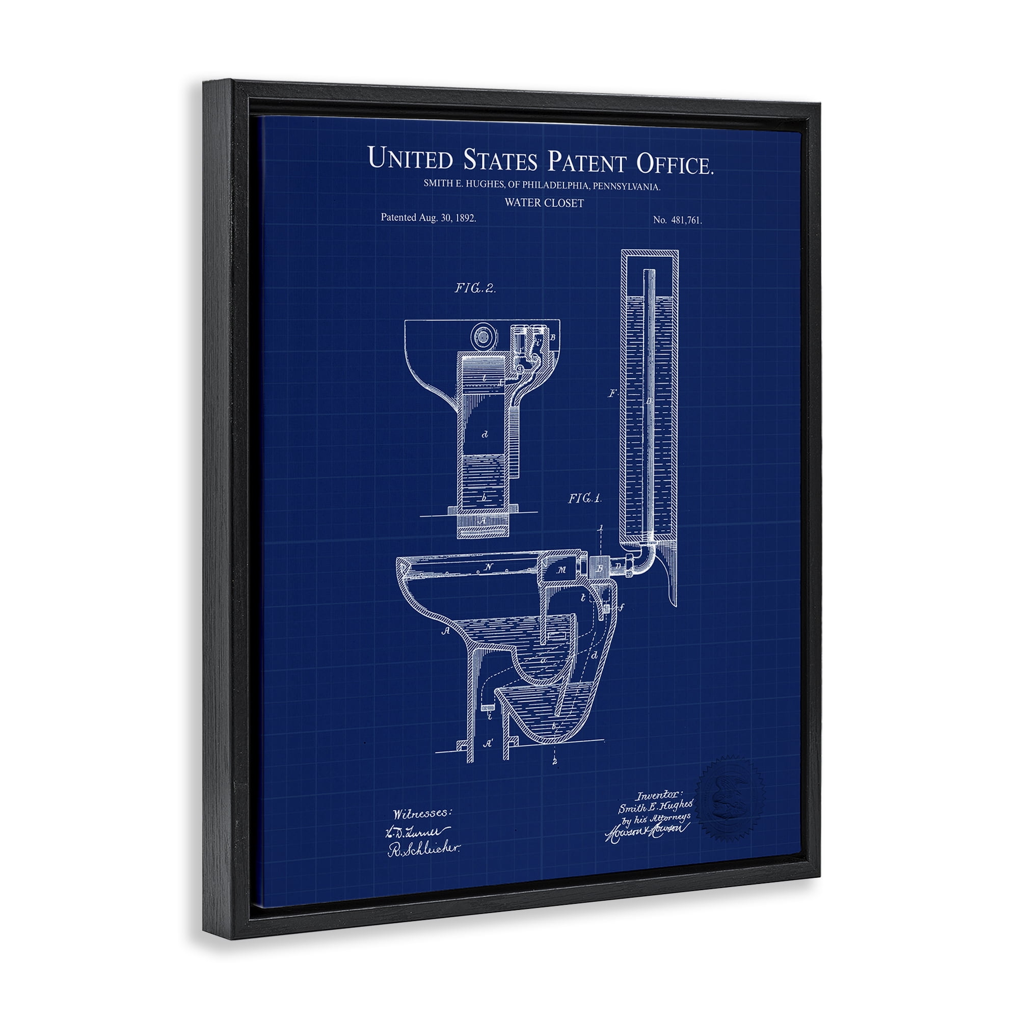 Stupell Industries Water Closet Blueprint Typography Painting Black Floater Framed Art Print Wall Art, 17 x 21
