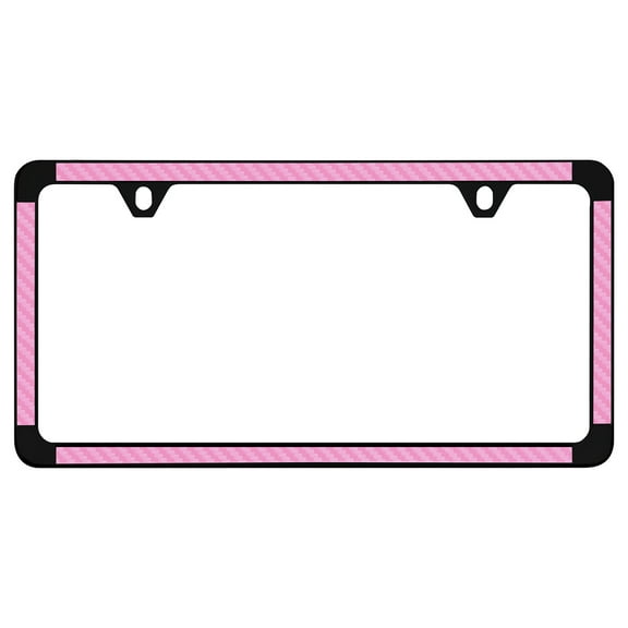 Pink Simulated Carbon Fiber On Black Powder Coated Thin Rim License Plate Frame Holder
