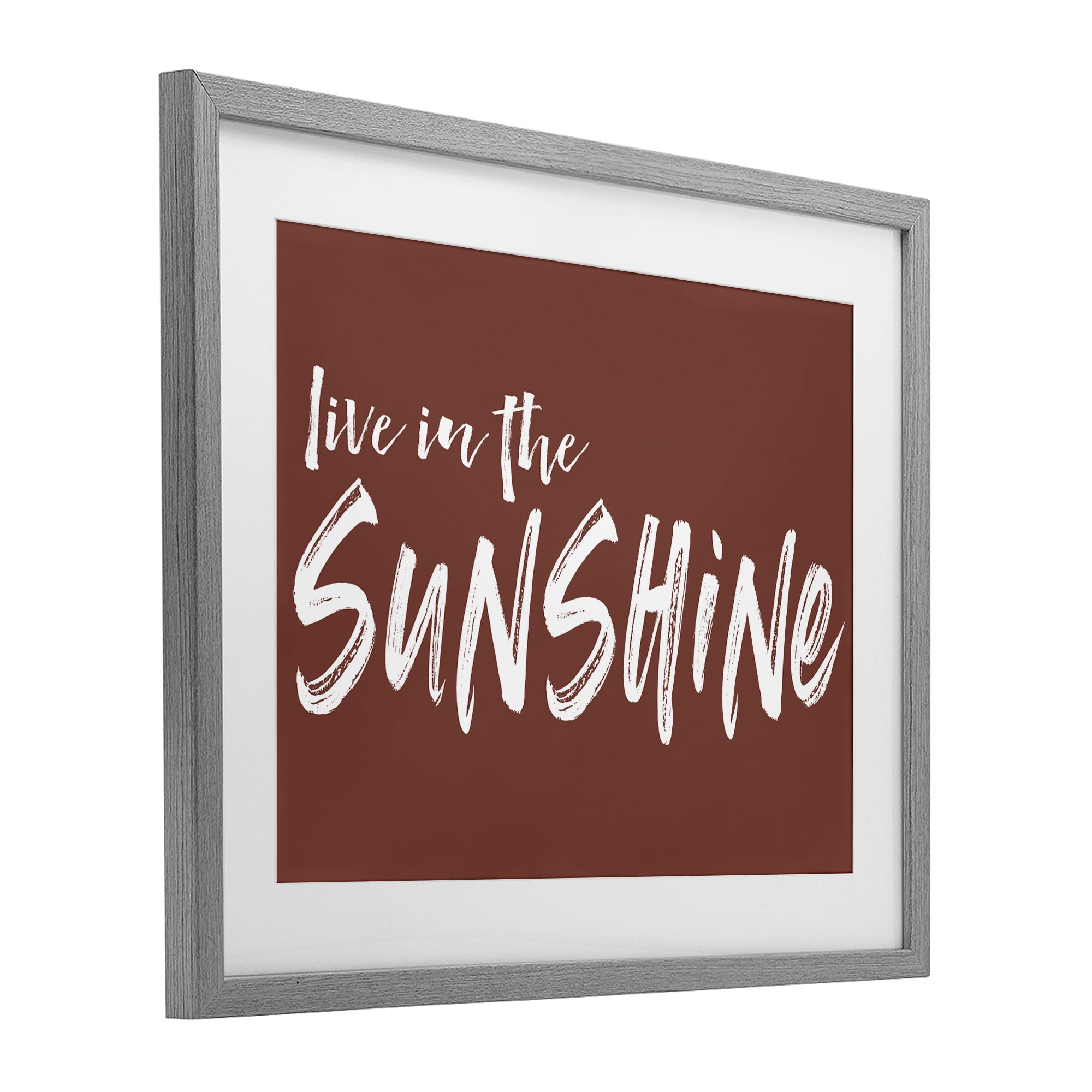 Live In The Sunshine Brown Gray Framed Print Under Glass, design by Lettered and Lined