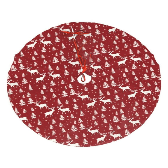 Christmas Tree Skirt 30" Christmas Deer Tree (1) Xmas Tree Skirts Mat for New Year Holiday Christmas Party Decorations