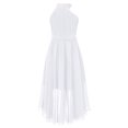 thumbnail image 2 of Manyakai Kids Halter Neck Ruched Chiffon Bridesmaid High Low Hem Flower Girl Dress for Wedding Party White 10, 2 of 5