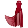 thumbnail image 3 of IEFIEL Girls Sleeveless Ballet Dress with Slit Tulle Mesh Skirt Lyrical Dance Dress Waltz Tango Leotard Dress Burgundy 12, 3 of 6
