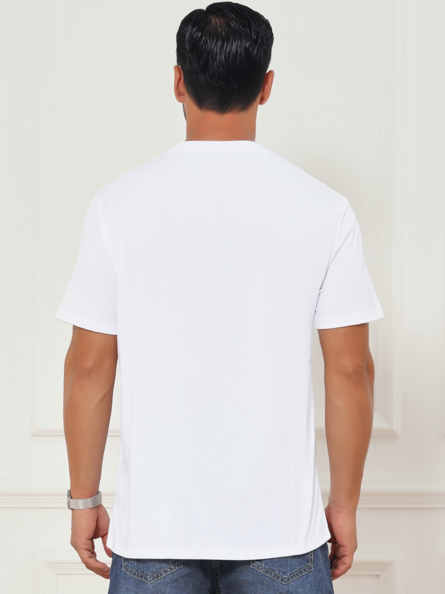 DARING DIVA Men's Chest Pocket Striped Print Crew Neck Short Sleeve T-Shirt XL White