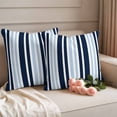 thumbnail image 2 of Navy Blue Outdoor Waterproof Pillow Covers, Modern White Geometric Vertical Stripes Decorative Square Throw Pillowcase Sofa Cushion Sham for Patio/Couch/Chair, 24"x24" 2 Pack, 2 of 8