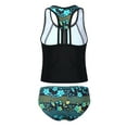 thumbnail image 4 of YEAHDOR Kids Girls 3Pcs Racer Back Tankini Swimsuit Floral Print Water Park Bathing Suit Green 14, 4 of 7