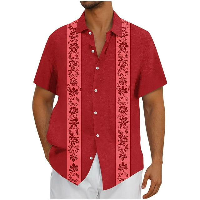 Txeol Chemise Hawaïenne pour Hommes à Manches Courtes, Chemise Boutonnée, Chemise de Plage Tropicale d'Été, 90 % de Rabais, Rouge, TTG