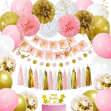 Blue Birthday Party Decorations for Men - Navy Blue and Silver Balloons with Happy Birthday Banner, Tissue Pompoms, Hanging Swirl Streamer, Tassels Garland