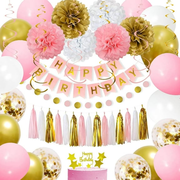 Blue Birthday Party Decorations for Men - Navy Blue and Silver Balloons with Happy Birthday Banner, Tissue Pompoms, Hanging Swirl Streamer, Tassels Garland