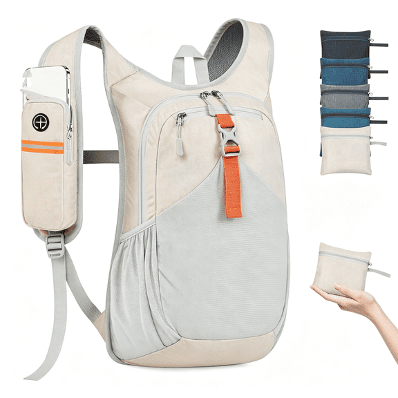 AOMRCOL 15L Small Hiking Backpack for Men Women Foldable Packable Backpcs Ultralight Hiking Daypack for Travel Camping Outdoor,Foldable Packable Ultralight Small Hiking Backpack Beige