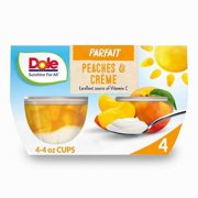 Dole Fruit Bowls Low Fat Peaches & Creme Parfait Snacks, 4.3Oz 4 Total Cups, Gluten & Dairy Free, Bulk Lunch Snacks For Kids & Adults - Pack of 2