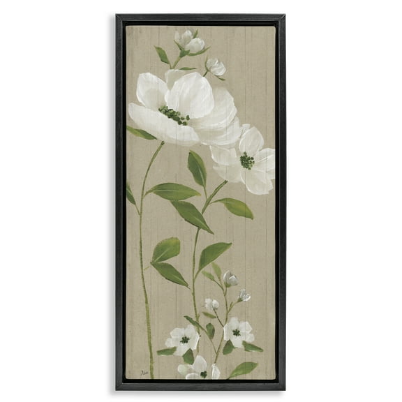 Stupell Industries Curved Poppy Blossoms Plants & Flowers Painting Black Floater Framed Canvas Art Print Wall Art, 11 x 25