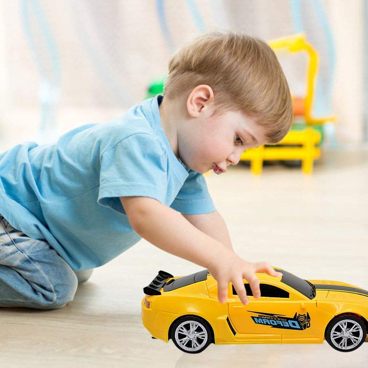 WonderPlay Battery Bumble Bee Transformer Style Car With Lights & Sounds - Yellow