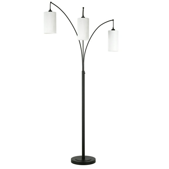 Evelyn&Zoe Aspen 3-Light Torchiere Floor Lamp with Fabric Shade, Blackened Bronze/White