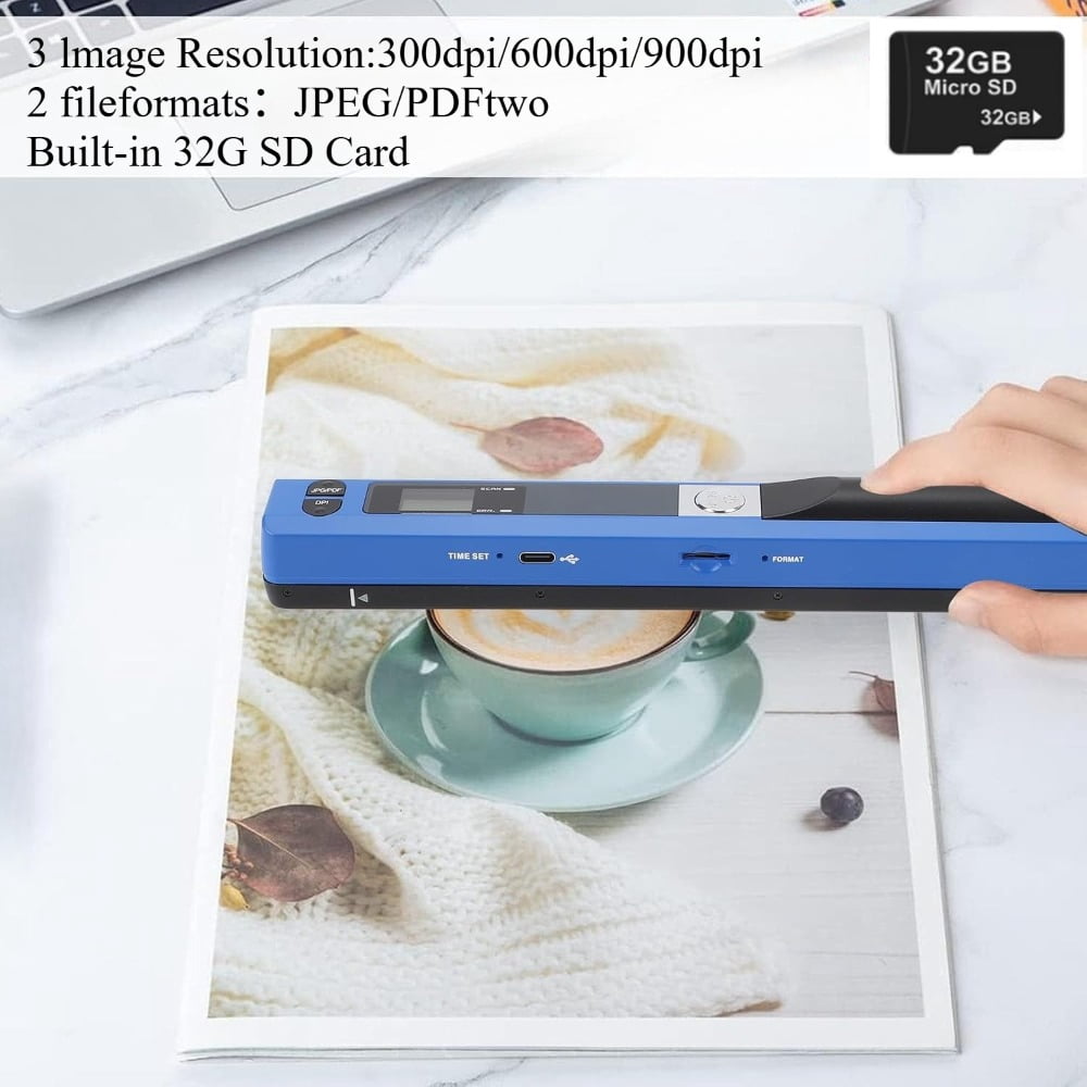 Portable 900DPI A4 Document Photo Scanner, 32GB SD Card, Plug & Play for Instant PDF/JPG Scans, for Business Receipts Books Smartphones & Computers