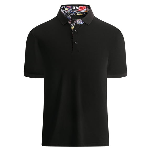 Damipow Mens Polo Shirts Short Sleeve Regular Fit Fashion Designed Golf Polo Shirt,Black L