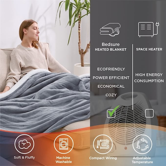 NETSENG Soft wool electric blanket timer automatically turns off grey