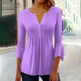 thumbnail image 2 of fatyb Tunic Tops for Women Button up V Neck 3/4 Sleeve Casual Blouses Plain Dressy Womens Loose Tops, 2 of 5