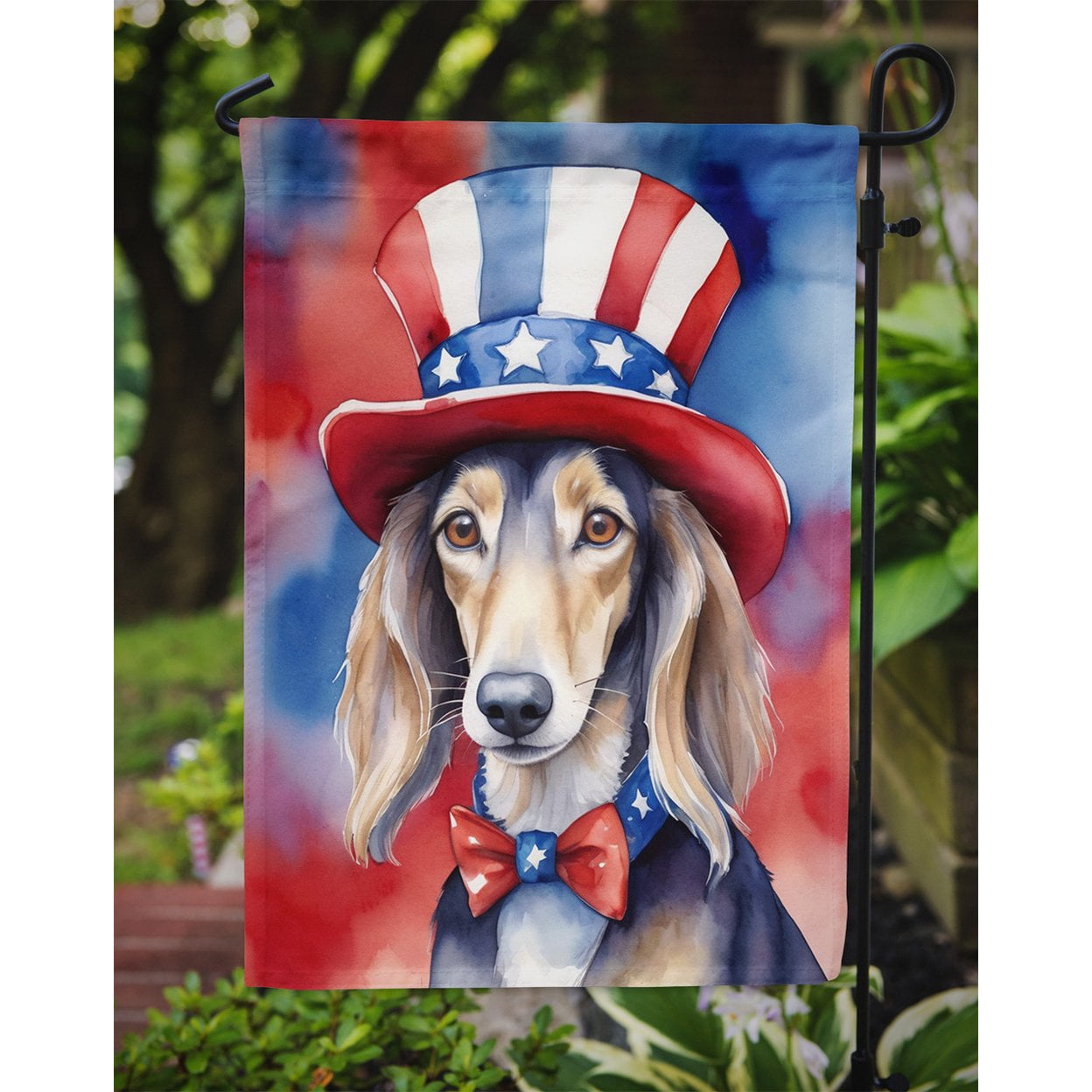 Saluki Patriotic Garden Flag 11.25 in x 15.5 in