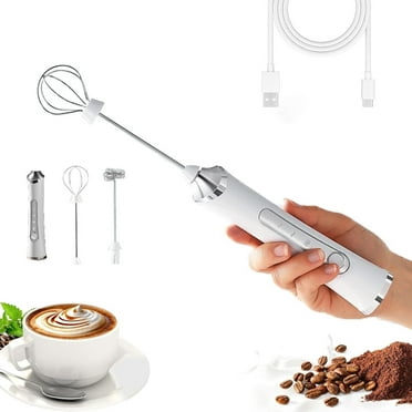 YUOFD Electric Milk Frother, Rechargeable Handheld Electric Milk Frother with 2 Heads and 3 Speeds, White