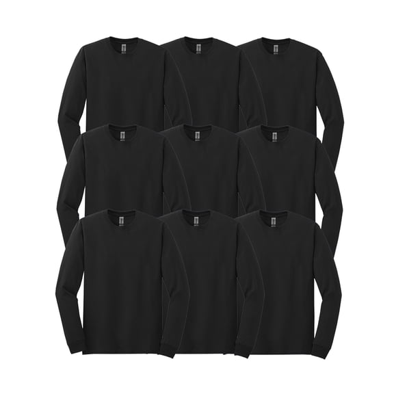 Gildan Men's Heavy Cotton Long Sleeve T-Shirt, Soft 100-Cotton, Classic Fit Tee, Black, 9-Pack, S