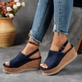 thumbnail image 4 of Pandaie Womens Platform Wedge Sandals Leopard Cork Footbed Slingback Slip on Slides Open Toe Suede Summer Dressy Walking Shoes Dark Blue Size 8, 4 of 7