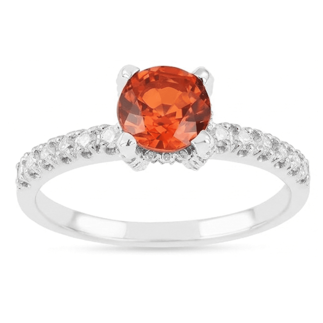 Fine Color Jewels Lab Grown Padparadscha Sapphire Halo Ring for Women, 925 Sterling Silver 1.58 Ct, Moissanite Accent, September Birthstone