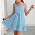 thumbnail image 5 of Girl's Summer Dresses Spaghetti Strap Swing Pleated Cotton Dress Tween Kids Boho Beach Casual Midi Sundress Light Blue 11-12 Years, 5 of 6