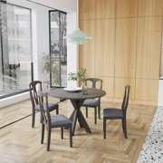 Kitchen Dining Table Set for 4, Farmhouse Dining Set with Round Dining Table and 4 Chairs, 5 Piece Wooden Table Chairs Set, Gray