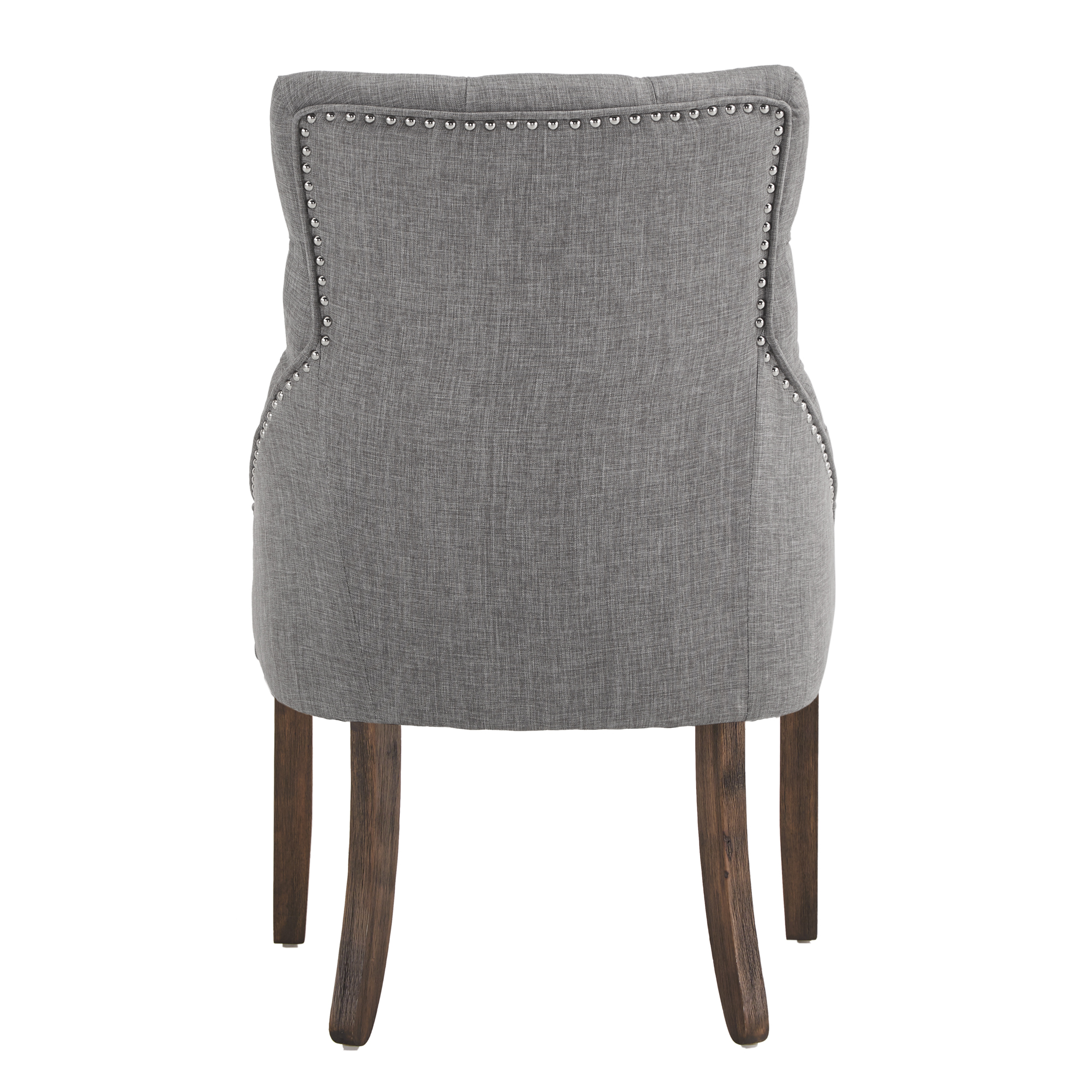 Weston Home Bolton Curved Tufted Back Dining Chairs, Set of 2, Grey Linen, Brown Finish