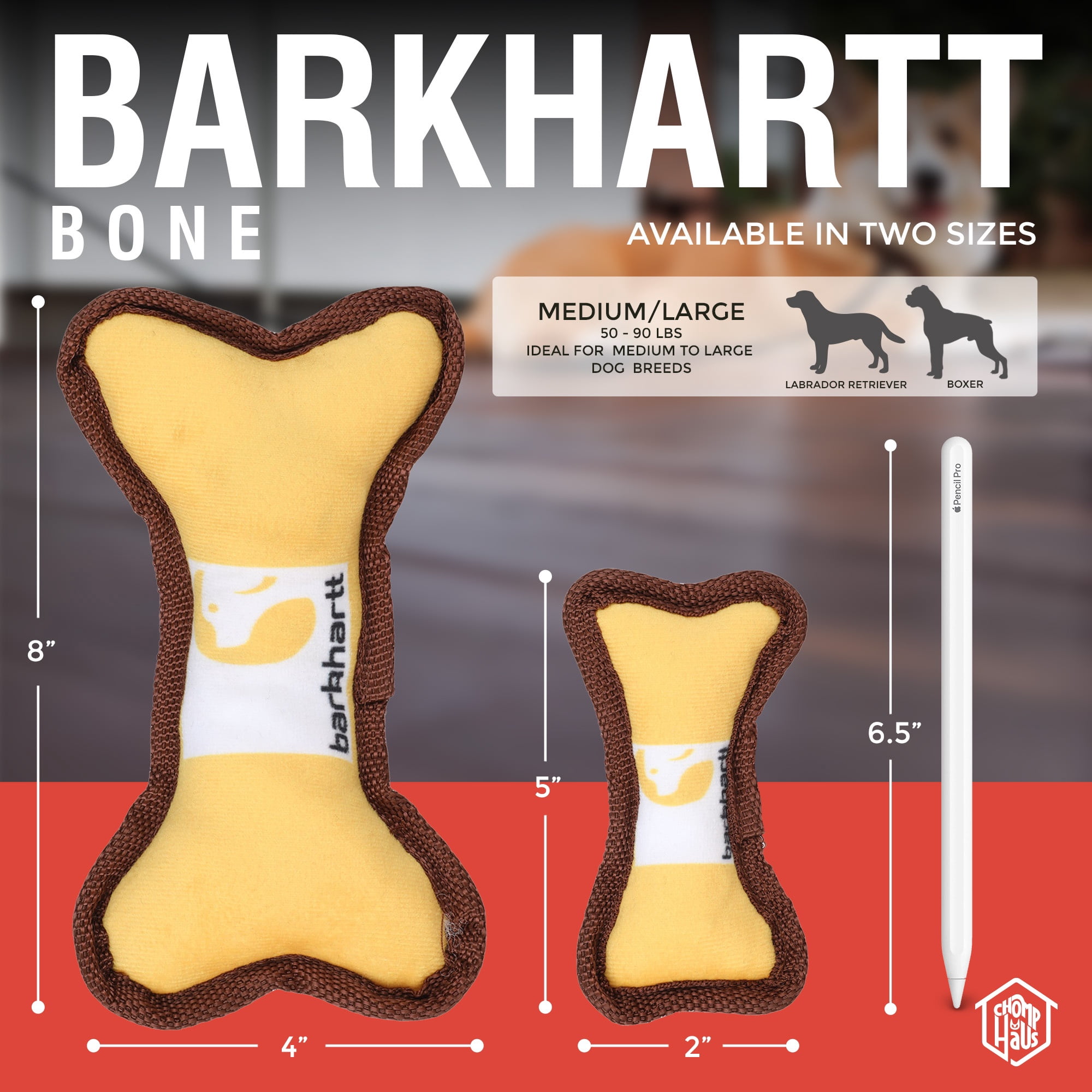 Chomp Haus Barkhartt Bone – Luxurious Plush Dog Toy with Squeaker, Premium Fabric, Embroidered Details, Designer-Inspired Chew Toy, Fun Gift for Medium to Large Dogs & Dog Lovers