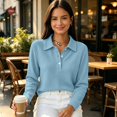 thumbnail image 6 of Waffle Knit Tops for Women Long Sleeve Collared Work Golf Polo Shirt 3XL, 6 of 7