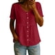 thumbnail image 2 of Craaazy Women's Casual V Neck Blouse, Solid Color Short Sleeve Button Down Shirt, Loose Fit Comfy Breathable Cotton Linen Tops for Daily Wear Gifts, 2 of 6