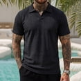 thumbnail image 2 of KIHOUT Men's Jacquard Textured Knit Polo Shirt, Retro Open Collar Short Sleeve Casual Fashion Top for Everyday Wear, 2 of 6